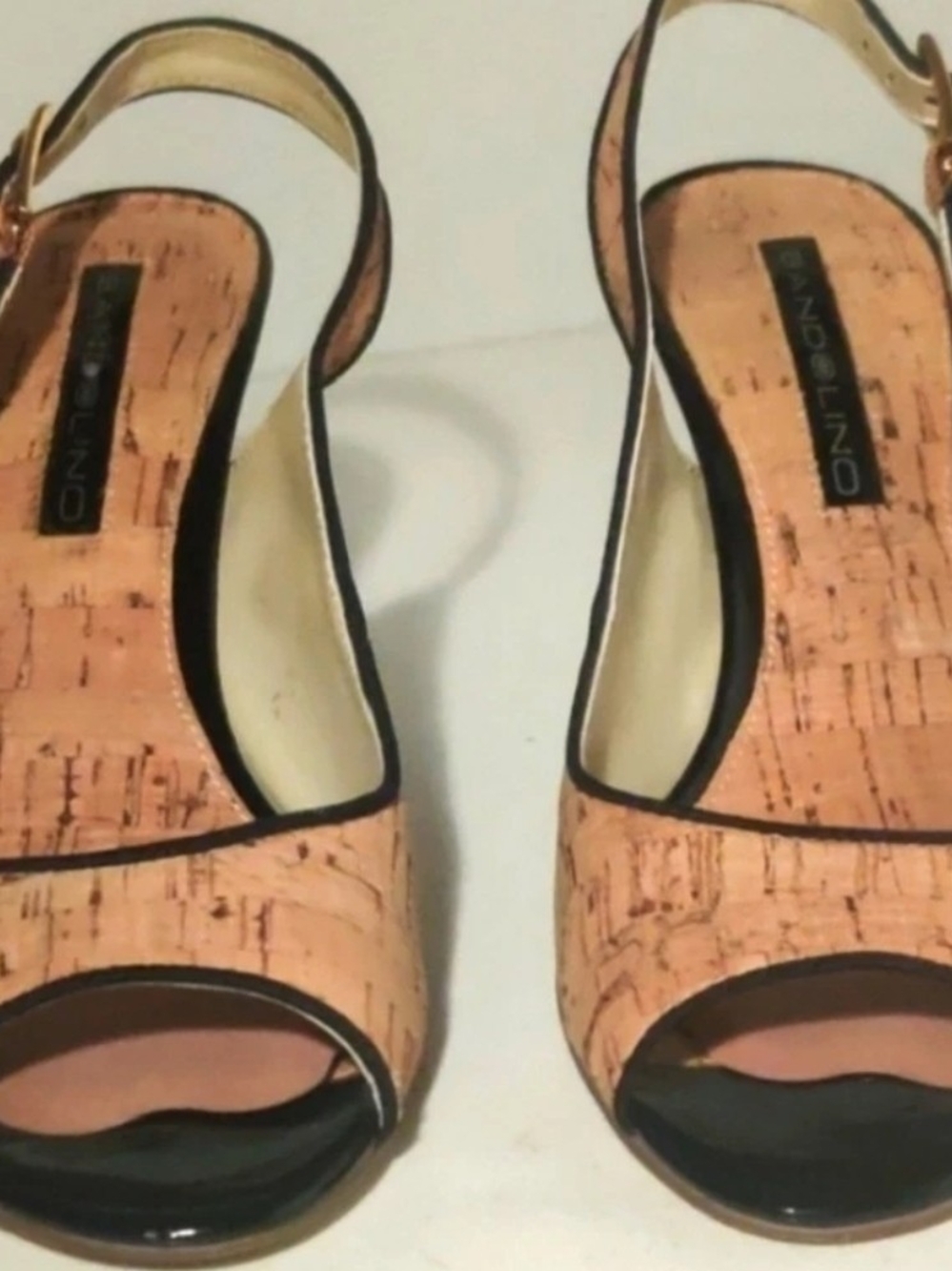 Bandolino 6.5M Brown Metro Cork & Textile Upper Open Toe Pump...New